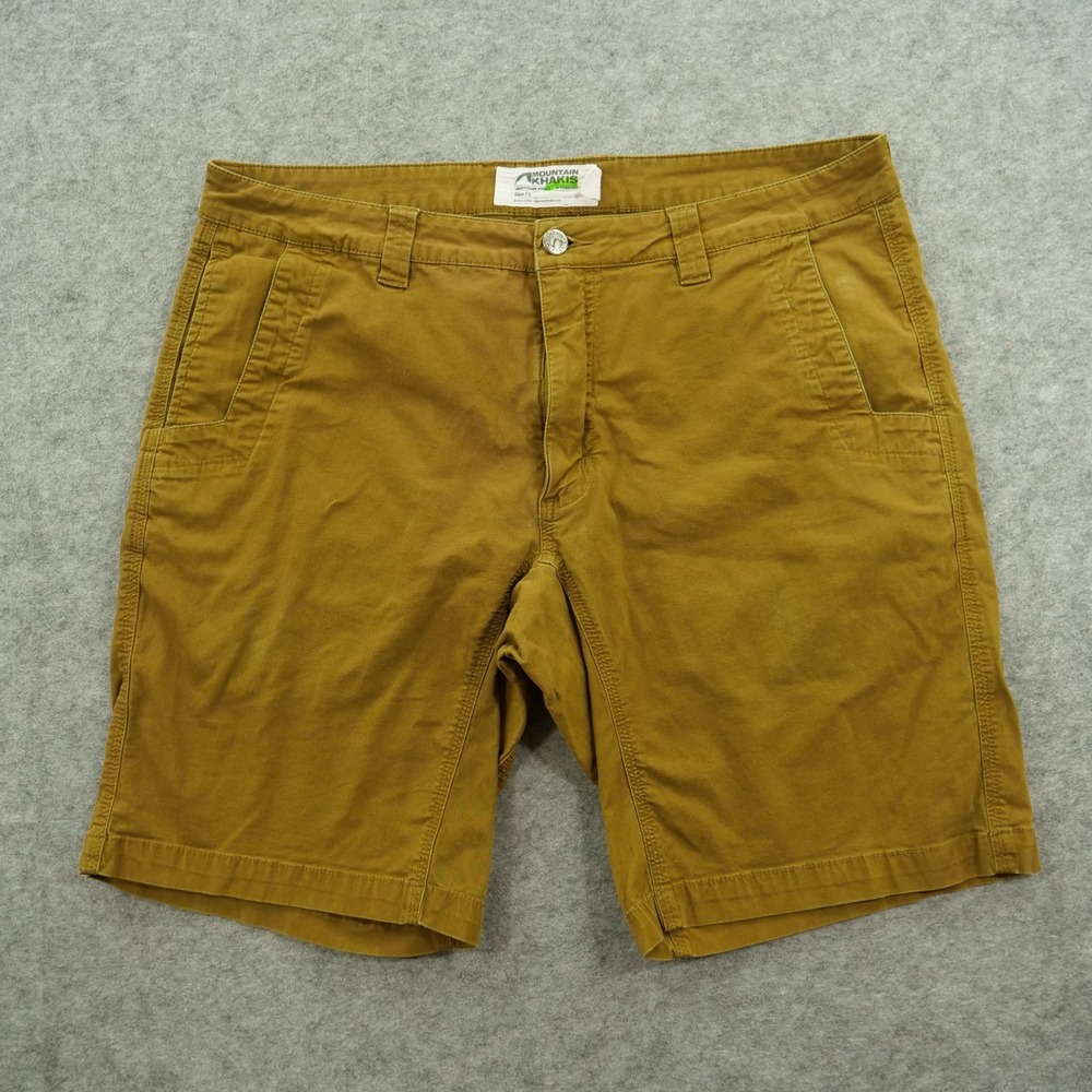 Mountain Khakis Shorts Mens 36 Brown Chino Flat Front Hiking Outdoors Organic